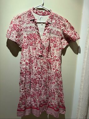 Anthropologie White Dress with Pink and Red design